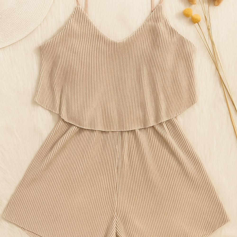 Beige Striped Women's Jumpsuit